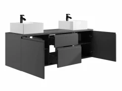 Clearance Vente-unique Mueble de baño suspendido con doble lavabo y espejos, , An150 cm, JIMENA Gris