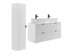 Best Mueble de baño suspendido estriado con lavabo cuadrado sobre encimera, , An.120 cm, ZEVINI Conjunto De Baño