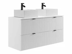Best Mueble de baño suspendido estriado con lavabo cuadrado sobre encimera, , An.120 cm, ZEVINI Conjunto De Baño