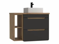 New Mueble de baño suspendido + lavabo - Gris antracita y madera -Cuarto de baño- 80cm - ARUBA Mueble De Baño Simple
