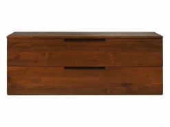 Clearance Vente-unique Mueble de baño suspendido de teca oscura - 2 cajones - 115 cm - BIMBING Color natural oscuro