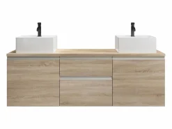 Clearance Vente-unique Mueble de baño suspendido con doble lavabo - Natural claro - 150cm - JIMENA Color natural claro