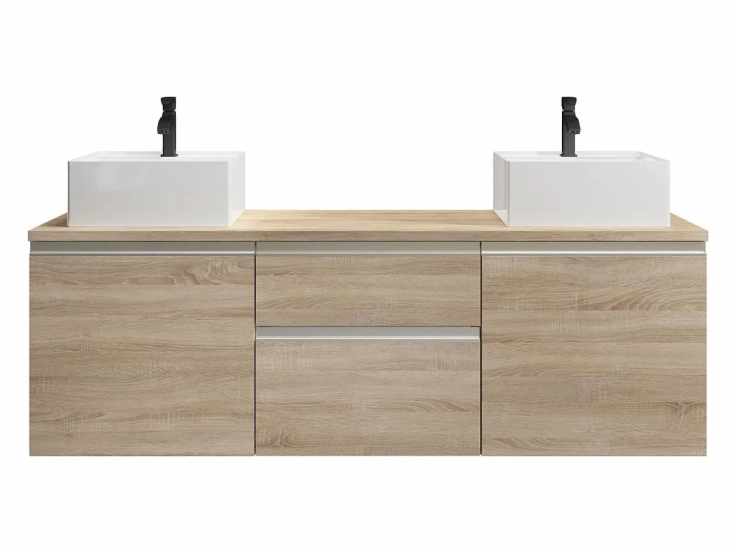 Clearance Vente-unique Mueble de baño suspendido con doble lavabo - Natural claro - 150cm - JIMENA Color natural claro