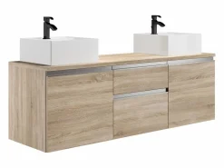 Clearance Vente-unique Mueble de baño suspendido con doble lavabo - Natural claro - 150cm - JIMENA Color natural claro