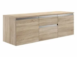 Clearance Vente-unique Mueble de baño suspendido con doble lavabo - Natural claro - 150cm - JIMENA Color natural claro