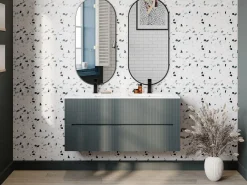 Vente-unique Mueble de baño suspendido con lavabo encastrado - estriado - 120 cm - PAVANI