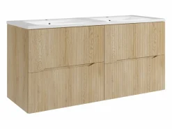 Hot Vente-unique Mueble de baño suspendido estriado con levabo encastrado - Natural claro - 120 cm - ORISO Color natural claro