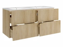 Hot Vente-unique Mueble de baño suspendido estriado con levabo encastrado - Natural claro - 120 cm - ORISO Color natural claro