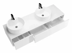 Outlet Vente-unique Mueble de baño suspendido doble lavabo redondo, color , L150 x H32 cm, ISAURE Blanco
