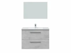 VS Venta-stock Mueble de baño suspendido Axel 2 cajones, espejo y con lavabo cerámico, Color Cemento Gris