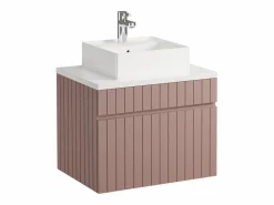 Discount Mueble de baño suspendido estriado rosa con lavabo sobre encimera y columna, 60 cm, SATARA Conjunto De Baño