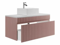 New Vente-unique Mueble de baño suspendido rosa con lavabo sobre encimera, 100 cm, SATARA Rosa palo