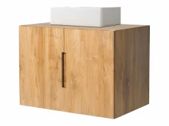 Vente-unique Mueble de baño suspendido de teca con lavabo - 80 cm - SAWAN