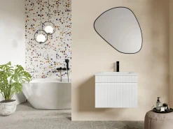 Vente-unique Mueble de baño suspendido con lavabo encastrado, 60 cm, SATARA