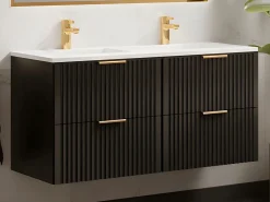 Vente-unique Mueble de baño suspendido con lavabo encastrado, 120 cm, ZEVARA, con canalé