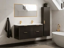 Vente-unique Mueble de baño suspendido con lavabo encastrado, 120 cm, ZEVARA, con canalé