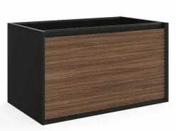 Vente-unique Mueble de baño suspendido rayado - Color natural oscuro y negro - 80 cm - BANIVA