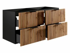 New Mueble de baño suspendido estriado, natural claro y negro, 120 cm, MADELA Mueble De Lavabo