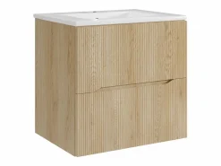 Vente-unique Mueble de baño suspendido estriado con lavabo encastrado - Natural claro - 60 cm - ORISO