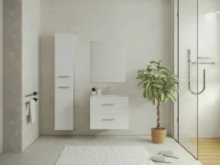 Vente-unique Mueble de baño suspendido KAYLA con lavabo individual y columna, , 60 cm