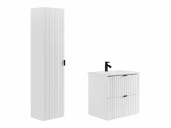 Online Vente-unique Mueble de baño suspendido estriado, lavabo encastrado, columna, , 60 cm, ZEVINI Blanco