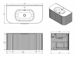 Hot Mueble de baño suspendido mate rayado con lavabo empotrado, 100 cm - LOMERI Mueble De Baño Simple