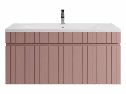 Sale Mueble de baño suspendido en rosa con lavabo encastrado, 100 cm, SATARA Mueble De Baño Simple