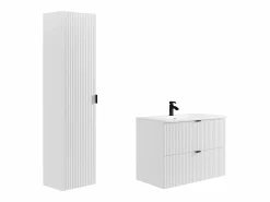 Vente-unique Mueble de baño suspendido estriado, lavabo encastrado, columna, , 80 cm, ZEVINI