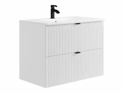 Vente-unique Mueble de baño suspendido estriado, lavabo encastrado, columna, , 80 cm, ZEVINI