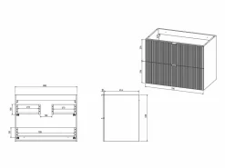 Vente-unique Mueble de baño suspendido estriado, lavabo encastrado, columna, , 80 cm, ZEVINI