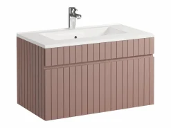 Vente-unique Mueble de baño suspendido rosa con lavabo encastrado, 80 cm, SATARA
