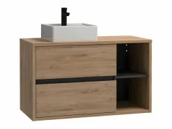 Vente-unique Mueble de baño suspendido con lavabo cuadrado y columna, 100 cm, Color natural, PURNAL