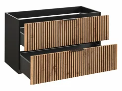 Vente-unique Mueble de baño suspendido, natural claro y negro, 100 cm, MADELA