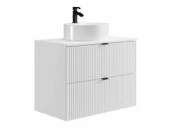 Sale Vente-unique Mueble de baño suspendido con lavabo sobre encimera, mate, An80 cm, ZEVINI Blanco