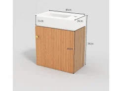 Discount ModernLuxe Mueble de baño suspendido estriado con lavabo cuadrado - 46 cm - Natural (grifo no incluido) Color natural claro