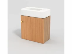 Discount ModernLuxe Mueble de baño suspendido estriado con lavabo cuadrado - 46 cm - Natural (grifo no incluido) Color natural claro