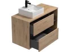 Sale Mueble de baño suspendido con lavabo cuadrado - roble - cuarto de baño - 100 cm - PURNAL Mueble De Baño Simple