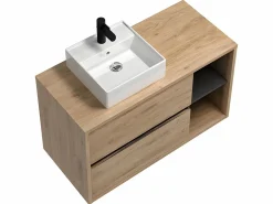Sale Mueble de baño suspendido con lavabo cuadrado - roble - cuarto de baño - 100 cm - PURNAL Mueble De Baño Simple