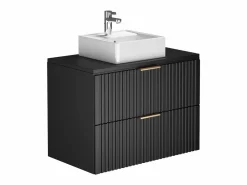 Outlet Mueble de baño Zevara de 80 cm con ranuras negras, lavabo sobre encimera y mueble alto Conjunto De Baño