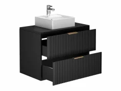 Outlet Mueble de baño Zevara de 80 cm con ranuras negras, lavabo sobre encimera y mueble alto Conjunto De Baño
