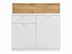 Vente-unique Mueble de bar con 2 puertas y 1 cajón de MDF - Blanco y Natural - LAMONIA