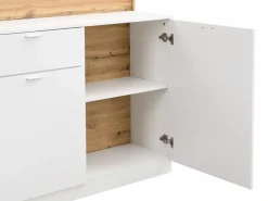 Vente-unique Mueble de bar con 2 puertas y 1 cajón de MDF - Blanco y Natural - LAMONIA