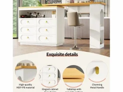 ModernLuxe Mueble de bar de cocina extensible - y rotación 360° - 203x39x90 cm - 6 cajones - con estantes laterales -
