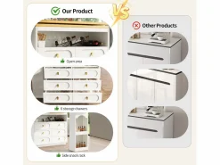ModernLuxe Mueble de bar de cocina extensible - y rotación 360° - 203x39x90 cm - 6 cajones - con estantes laterales -