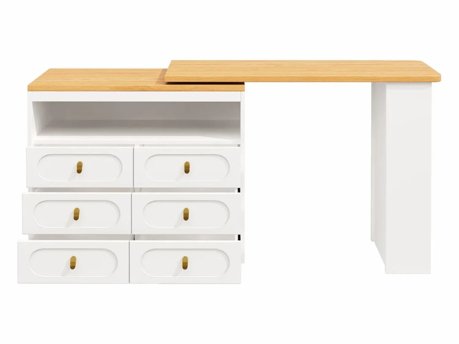 ModernLuxe Mueble de bar de cocina extensible - y rotación 360° - 203x39x90 cm - 6 cajones - con estantes laterales -