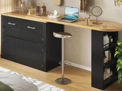 Mueble de bar de cocina extensible - con rotación 360° - 215x39x103cm - 2 puertas, 2 cajones - con estantes laterales - Mueble Bar