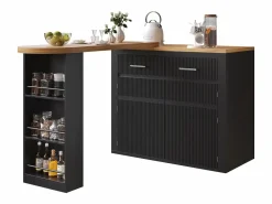 Mueble de bar de cocina extensible - con rotación 360° - 215x39x103cm - 2 puertas, 2 cajones - con estantes laterales - Mueble Bar