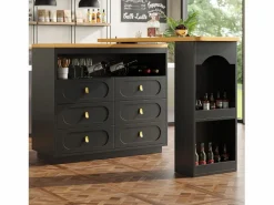 Sale ModernLuxe Mueble de bar de cocina extensible - y rotación 360° - 203x39x90 cm - 6 cajones - con estantes laterales - Negro