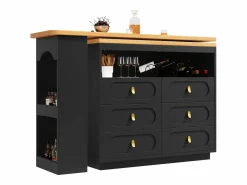 Sale ModernLuxe Mueble de bar de cocina extensible - y rotación 360° - 203x39x90 cm - 6 cajones - con estantes laterales - Negro