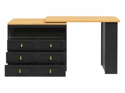 Sale ModernLuxe Mueble de bar de cocina extensible - y rotación 360° - 203x39x90 cm - 6 cajones - con estantes laterales - Negro